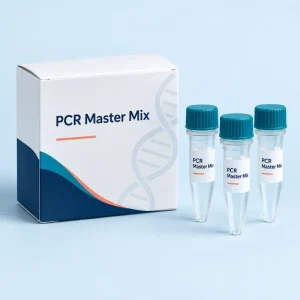 Illustrative pCR master mix reagent presented in a compact tube kit.